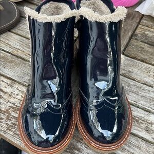 Zara Glossy Navy Kids Boots with Tan Sole